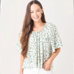 Hunter Bell white blue dewberry floral Waylon blouse XS